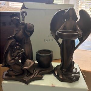 Partylite bronze nativity scene and angel. Candleholder.